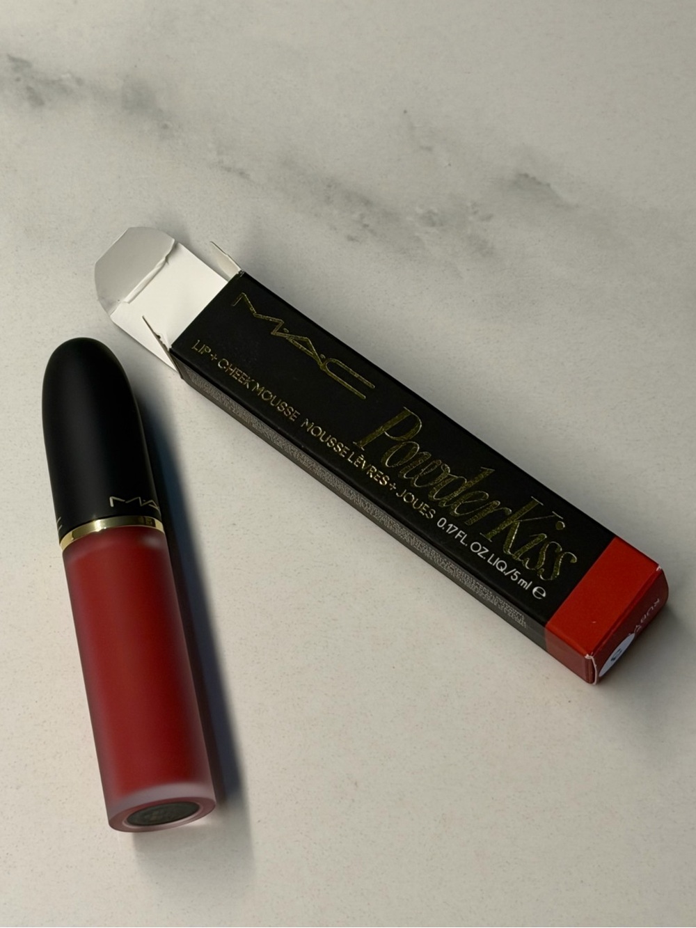 MAC Cosmetics Powder Kiss Lip + Cheek Mousse — Ruby Boo